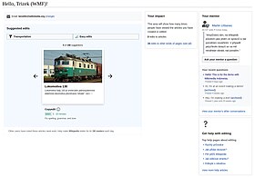 Screenshot of newcomer homepage feature on Czech Wikipedia