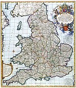 NEW MAP OF THE KINGDOME of ENGLAND, Representing the Princedome of WALES, and other PROVINCES, CITIES, MARKET TOWNS, with the ROADS from TOWN to TOWN (1685)