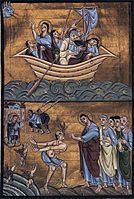 Munich Gospels of Otto III; below, the Exorcism of the Gadarene swine