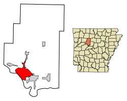 Location of Russellville in Pope County, Arkansas.