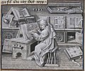 Image 34An author portrait of Jean Miélot writing his compilation of the Miracles of Our Lady, one of his many popular works. (from History of books)