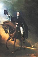 The Duke of Wellington astride Copenhagen, holding his bicorn hat (1818)
