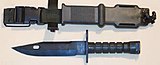 Adopted in 1986, the US M9 bayonet and scabbard used with the M16 rifle and M4 carbine.