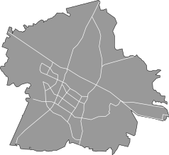 Mapa konturowa Tychów, blisko centrum na lewo znajduje się punkt z opisem „Muzeum Miniaturowej Sztuki Profesjonalnej Henryk Jan Dominiak w Tychach”