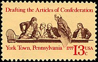 Historical 13-cent postage stamp commemorating the Articles of Confederation 200th anniversary