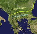 Granica grčkog i latinskog utjecaja na Balkanu prema Jirečeku [nedostaje izvor]