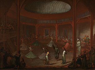 Jean-Baptiste Vanmour'a ait olan ve mevlevihanede sema eden dervişleri gösteren tablo