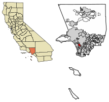 Location of Inglewood in Los Angeles County, California