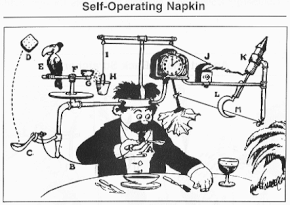 A Rube Goldberg "Self-Operating Napkin" machine