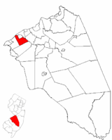 Location of Delran Township in Burlington County highlighted in red (right). Inset map: Location of Burlington County in New Jersey highlighted in red (left).