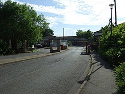 The entrance to former RAF Brampton in 2015.