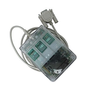A transparent version of the C7 mouse (1985), the first serial mouse to draw its supply voltage directly from the serial port