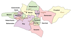 Location of Eslamshahr County in Tehran province (center left, green)