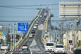 Left-hand traffic on Eshima Ohashi Bridge in Japan