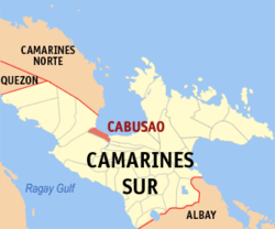 Map of Camarines Sur with Cabusao highlighted