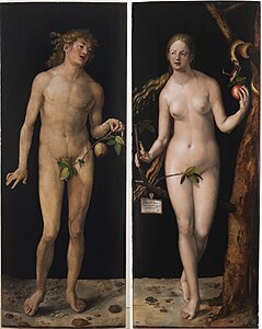 Adamo kaj Evo, de Alberto Durero, 1507. Por la jud-kristana kulturo la unuaj homoj, kreitaj rekte de Dio.