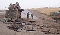 A Stryker AFV armored personnel carrier was hit by a deeply buried improvised explosive device.