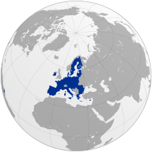 Globe projection with the European Union in green
