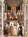 Pinturicchio: Papež Pij II. kanonizira Katarino Siensko, 1502-1508, freska v sienski katedrali.