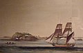 Adolphe d'Hastrel : Vue de l'île de Gorée en arrivant au mouillage (vers 1845).