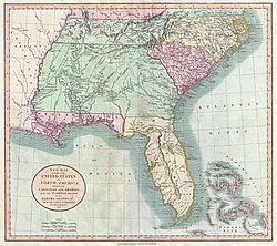 Det sydøstlige USA med indianerterritorierne, heriblandt cherokee, creek og chickasaw, 1806