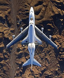 STS-126 The Space Shuttle Endeavour mounted atop its modified Boeing 747 carrier aircraft flies over California's Mojave Desert on its way back to the Kennedy Space Center in Florida on Dec 10, 2008.