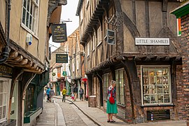 The Shambles is a medieval shopping street; most of the buildings date from between c. 1350 and 1475.