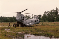Royal Bermuda Regiment soldiers board a USMC CH-46 Sea Knight helicopter at Camp Lejeune, 1994