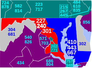 area codes 227, 240, and 301. These numbers are related to the main zip codes of Maryland.