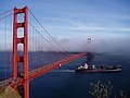 Golden Gate Bridge and Yang Ming Line Freighter