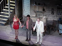 Hallyday with Audrey Dana and Julien Cottereau in Le Paradis sur terre at the Édouard VII theater in 2011