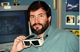 Brian K. Cooper, primary rover driver, with a pair of stereo goggles