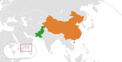 Map indicating locations of Pakistan and China
