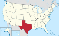 Map of the United States with ટેક્સસ highlighted