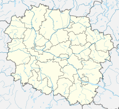 Mapa konturowa województwa kujawsko-pomorskiego, blisko centrum na dole znajduje się punkt z opisem „Ciechocinek”