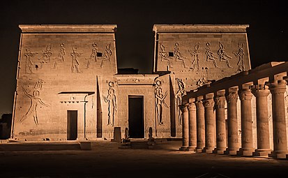 The well preserved Temple of Isis from Philae is an example of Egyptian architecture and architectural sculpture