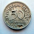 Germanaj 50 Reichspfennig.