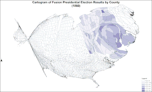 Cartogram of "Fusion" slate presidential election results by county