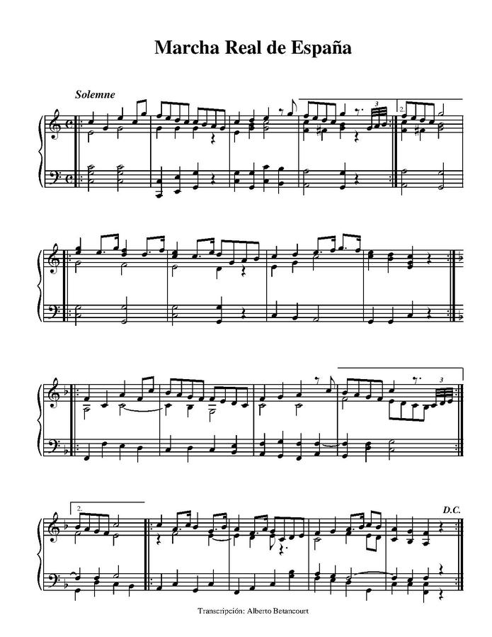 Piano sheet music of Marcha Real