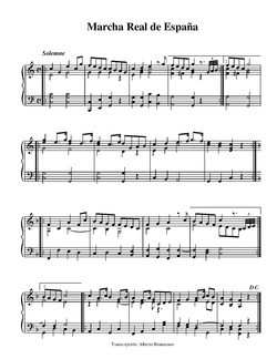 Partitura hymny ve verzi pro klavír, dle Alberta Betancourta