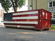 A dumpster in Chicago painted to resemble the American flag.