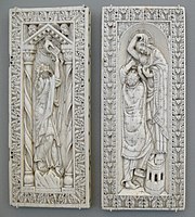 Diptych panels of Moses Receiving the Law and Doubting Thomas