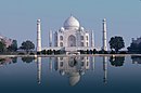 Reflecting pool mirroring the Taj Mahal at Agra, India