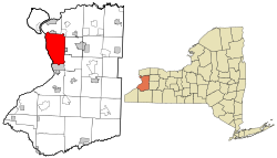 エリー郡およびニューヨーク州の位置の位置図
