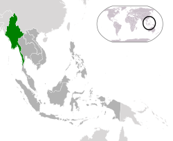 Vị trí của Myanmar (xanh) ở ASEAN (xám đậm)  –  [Chú giải]