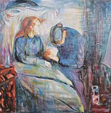 Edvard Munch, La niña enferma, 1925. Quinta en la serie. Óleo sobre tela, 117 × 118 cm. Museo Munch, Oslo