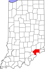 Map of Indiana highlighting Jefferson County