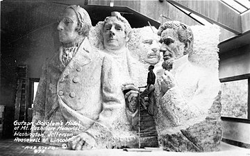 Original mockup of the Mount Rushmore statue "before funding ran out"[39]