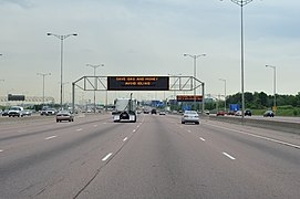 Right-hand traffic on Ontario Highway 401 in Canada