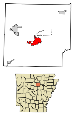 Location of Heber Springs in Cleburne County, Arkansas.